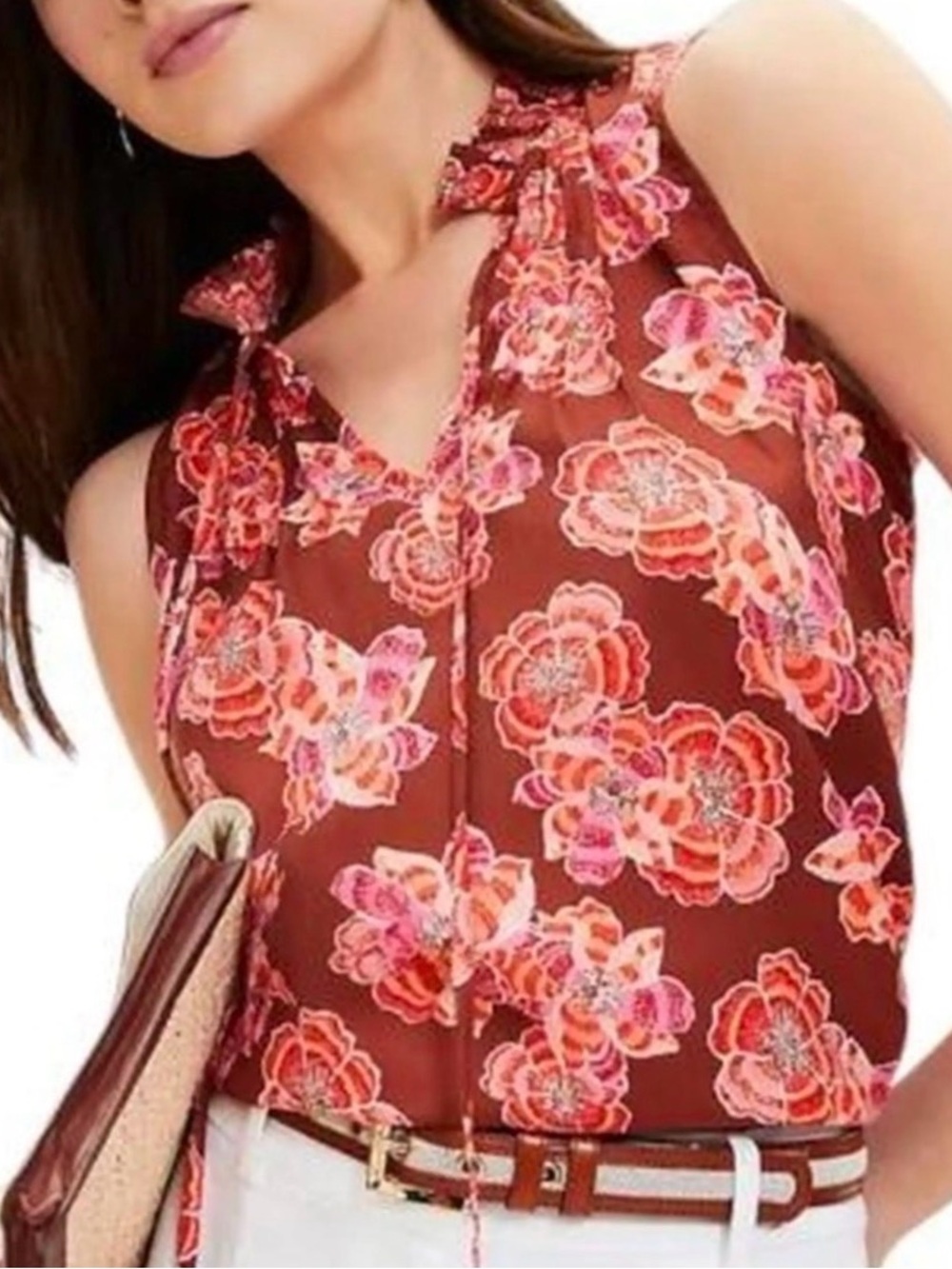 LOFT Summer Blouse Brown Orange Prink Classic